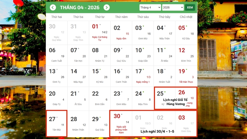 Dịp 30/04 - 01/05/2026, người lao động sẽ được nghỉ 4 ngày liên tiếp